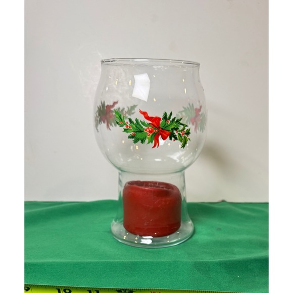Pfaltzgraff Christmas Heritage Floating Candle Holder Glass Holly Ribbon Design - Picture 3 of 6